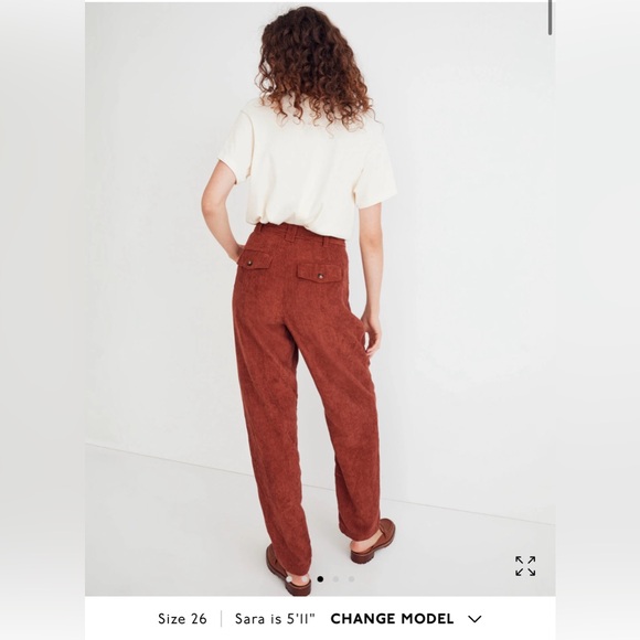 Madewell Corduroy High-Rise Tapered Pants, Size 8, Dusty Redwood - Picture 2 of 13